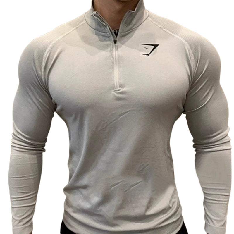 2025 New Fitness Men's Thin Casual Sports Top Shark Seamless Slim Quick Dry Stretch Long Sleeve Top